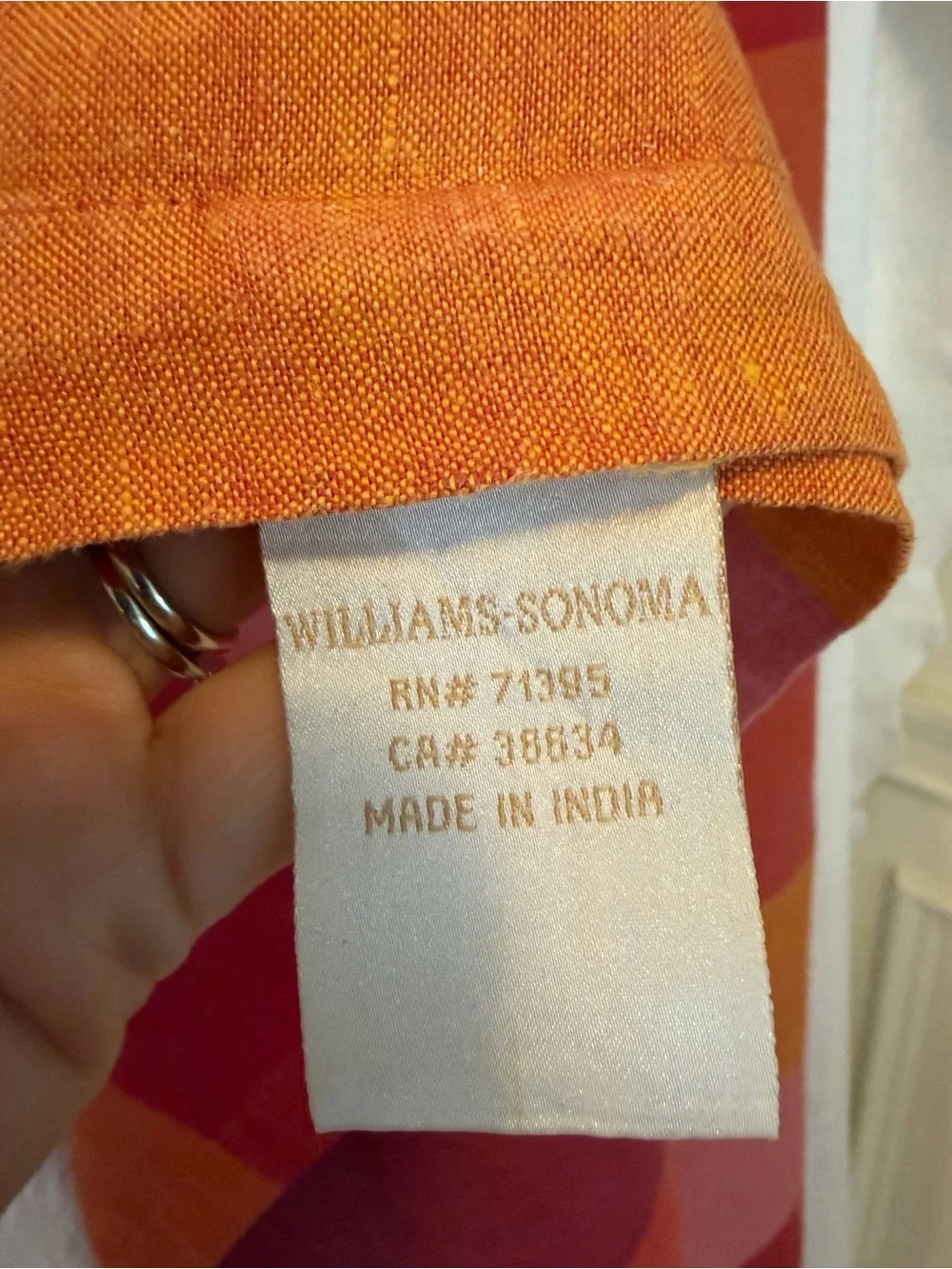 VTG Williams Sonoma Vibrant Linen Madras Tablecloth 70x70 - Orange, Red & Pink